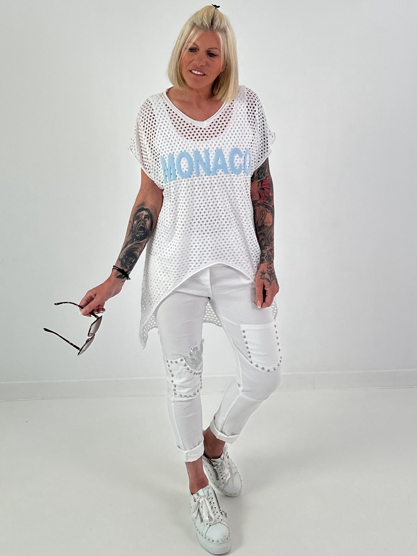 Netzshirt Monaco - weiss-hellblau