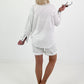 Blouse with denim and rhinestone details - white-blue