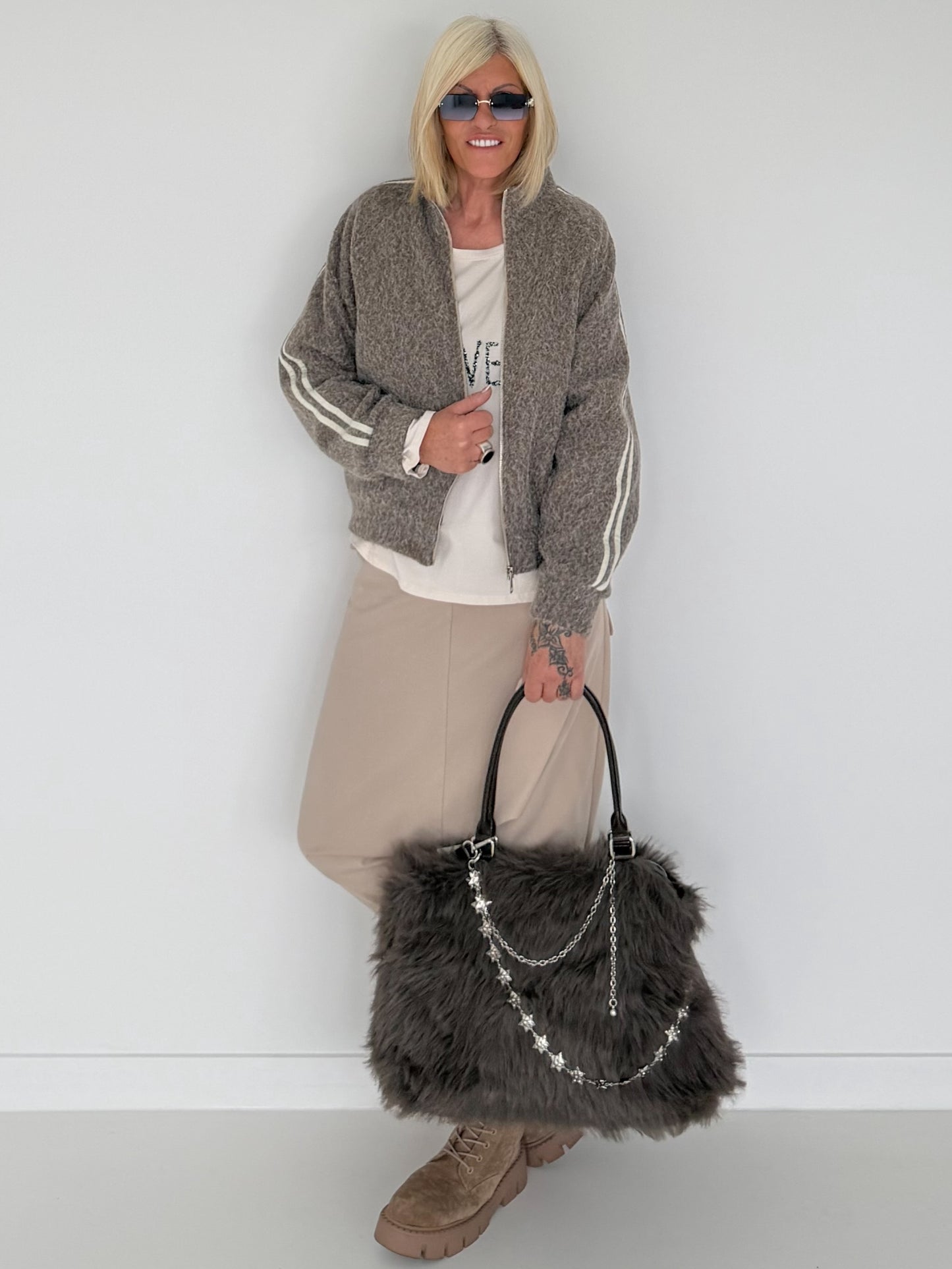 Jacke mit Streifen-Details - taupe ( lieferbar ab ca. 01.09.26)