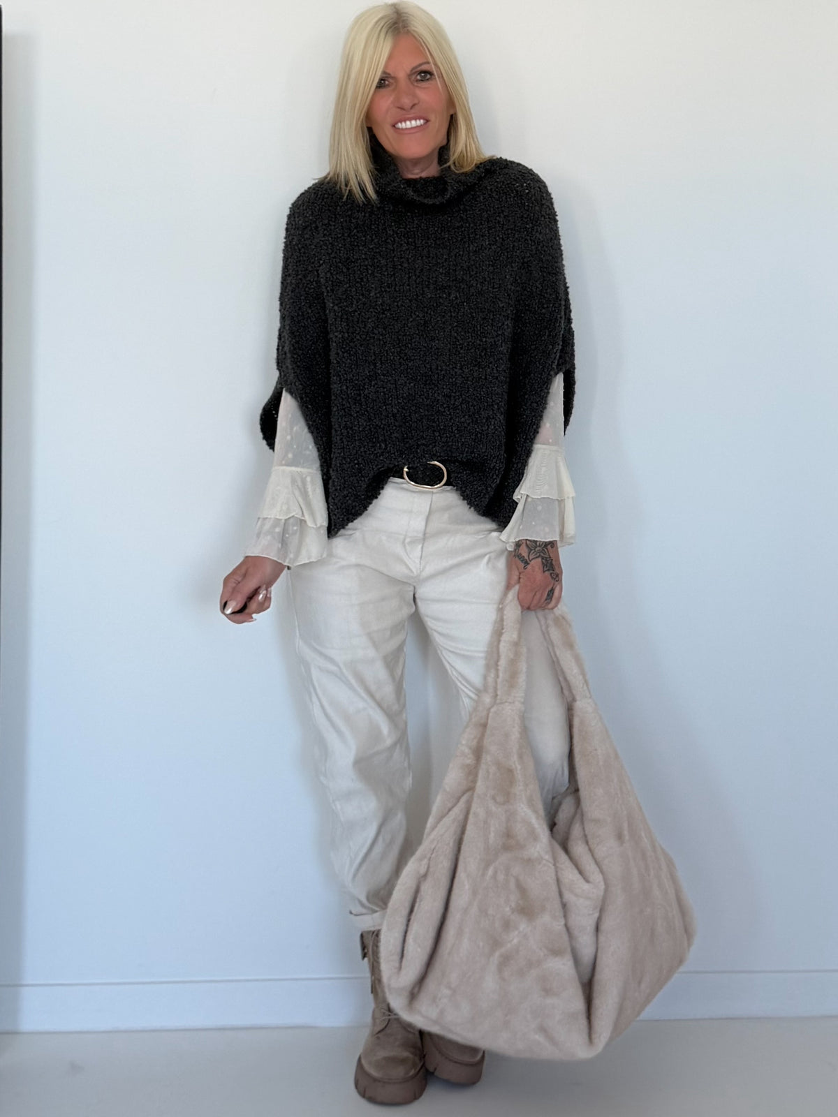 Cozy chunky-knit slipover - anthracite