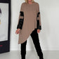 Asymmetrischer Sweater mit Kreuz- und Lederoptik-Details - taupe