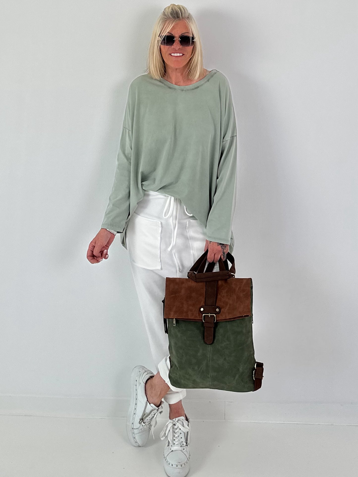 Sweatshirt Baggy mit aufgesetzten Taschen - weiss