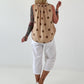 Striped top with ruffled collar - taupe-dark brown