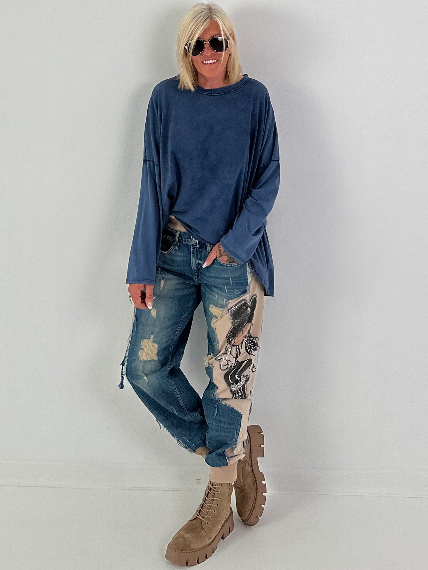 Oversized Shirt stone washed - blau