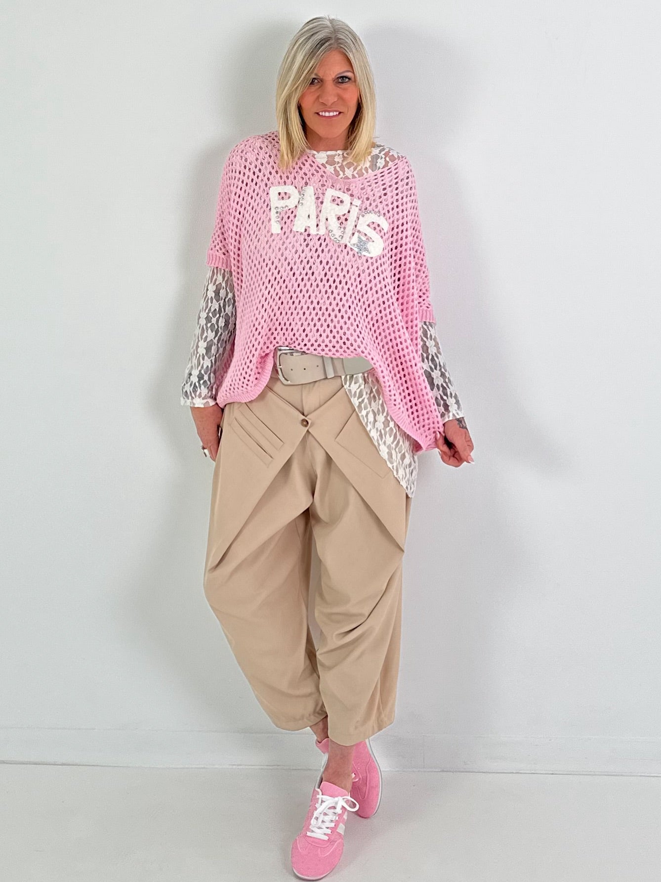 Crochet shirt with print - pink