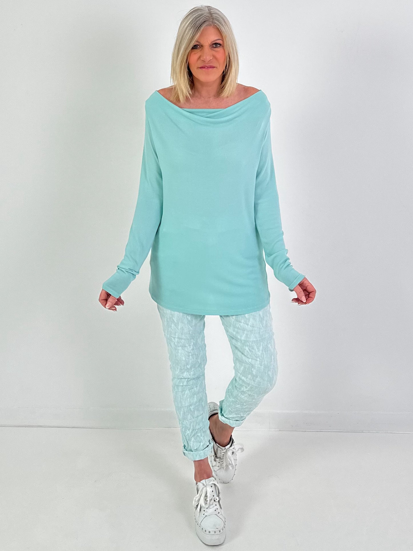 Shirt met watervalhals - mintgroen