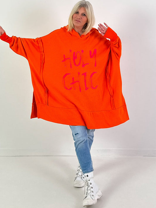 Oversized hoodie model "Holy Chic" - orange-neon pink
