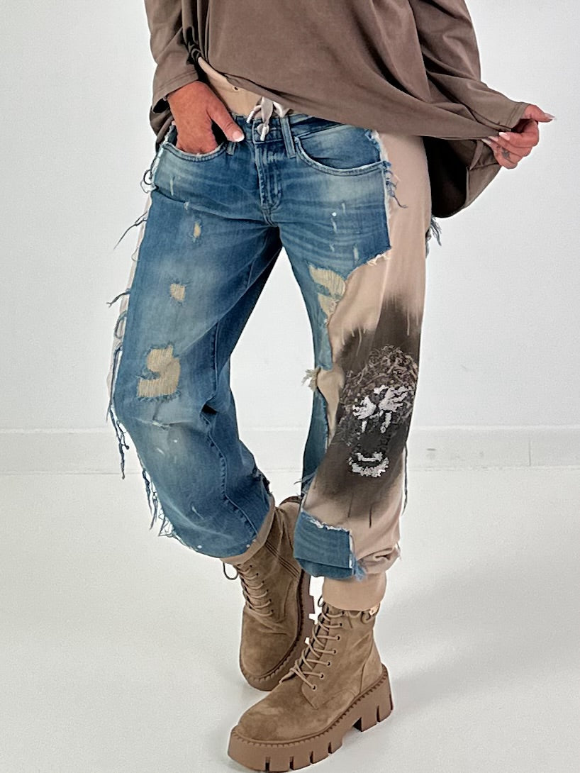 Jogg-Jeans im used Look Royal Leopard - denim
