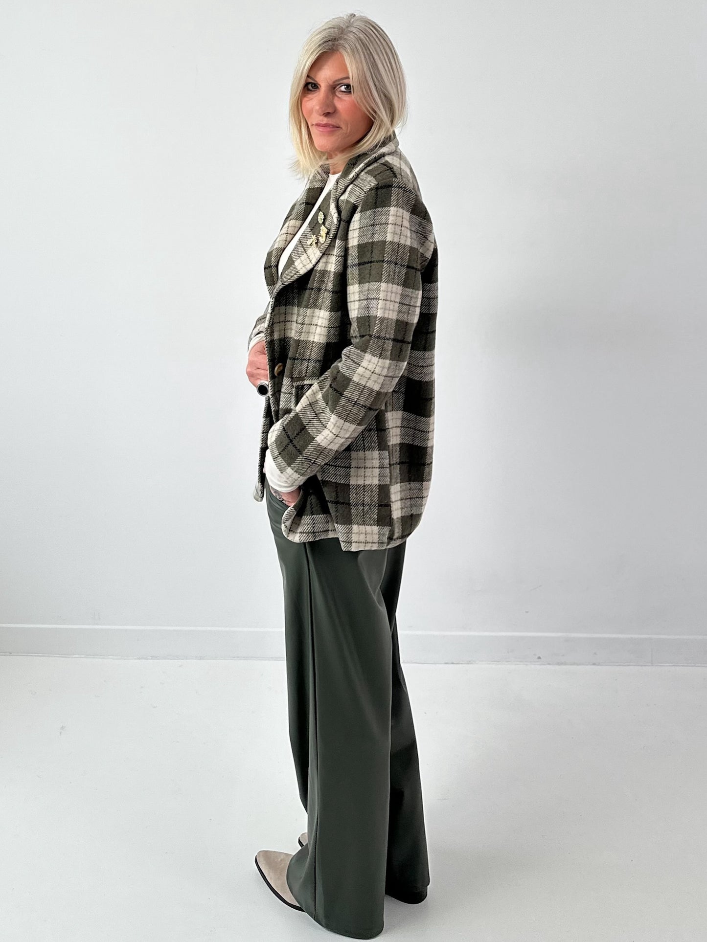 Geruit wollen blazer, model "Royal Check" - olijfgroen-veelkleurig