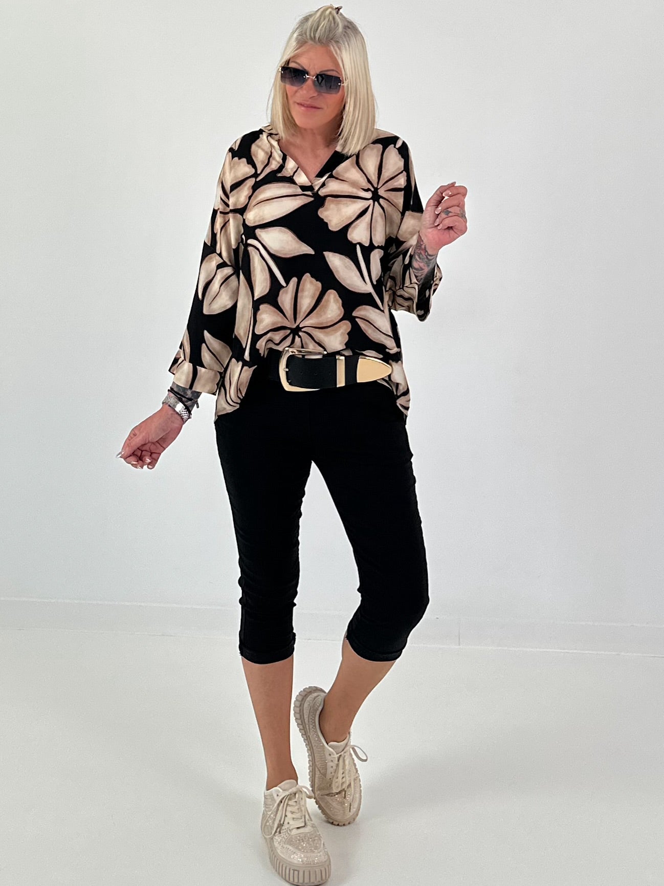 Printed tunic - beige - black