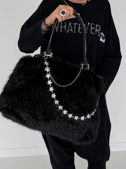 Felltasche mit funkelnden Details - schwarz