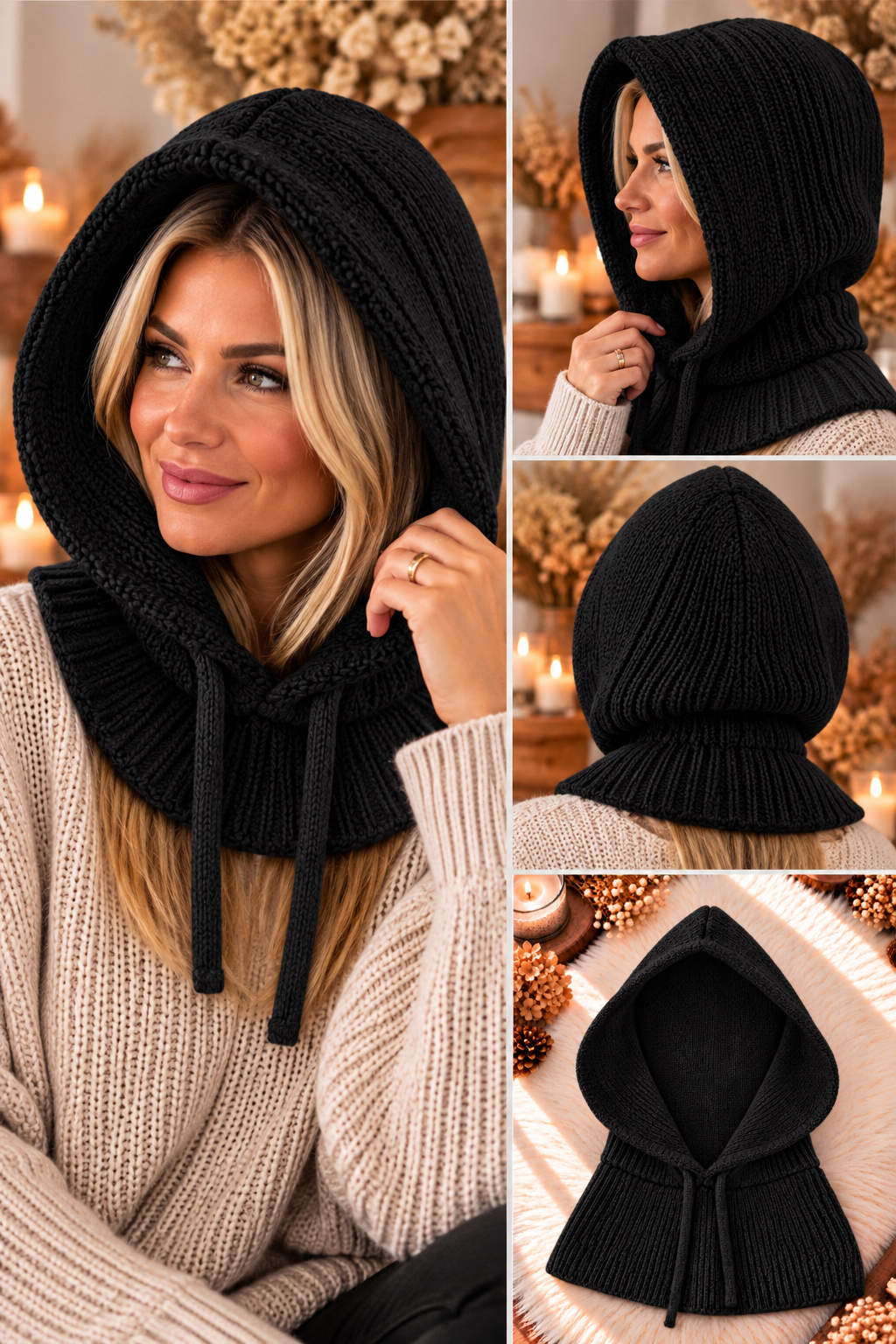 Rippstrick Balaclava - schwarz