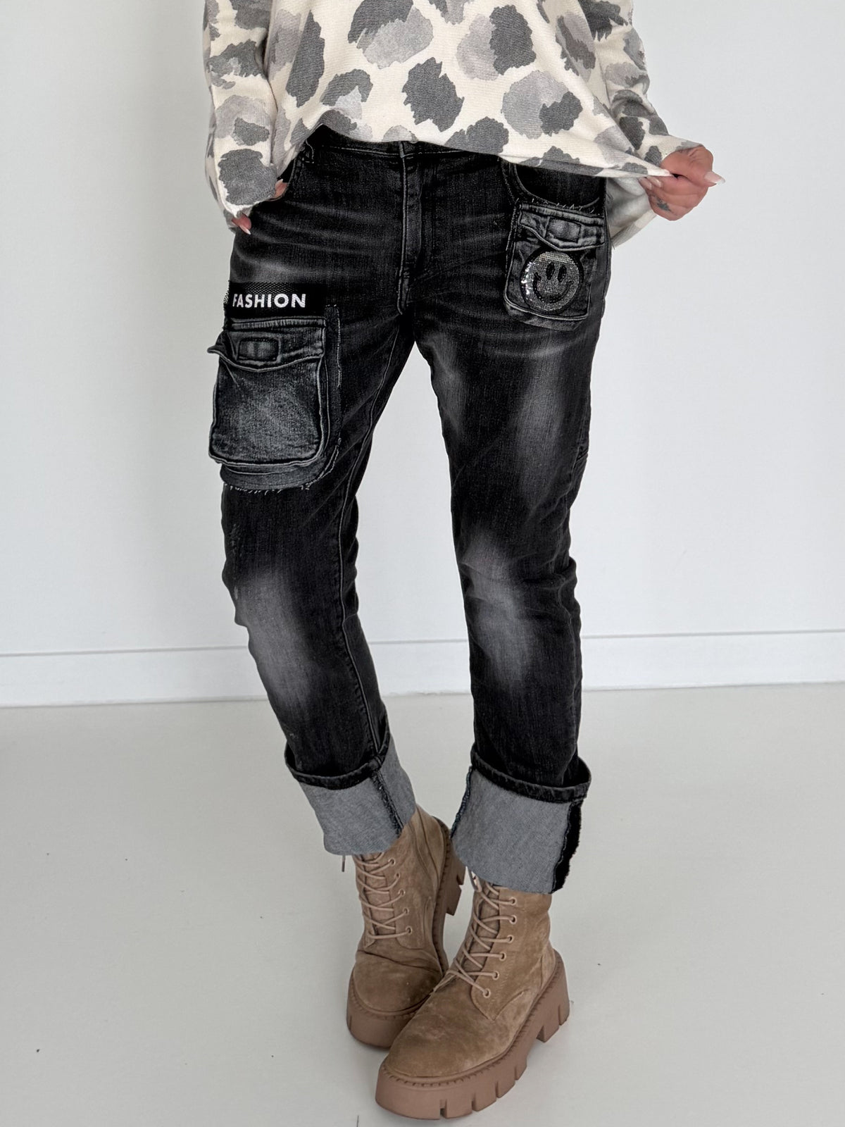 Jeans Fashion Smiley - used-black