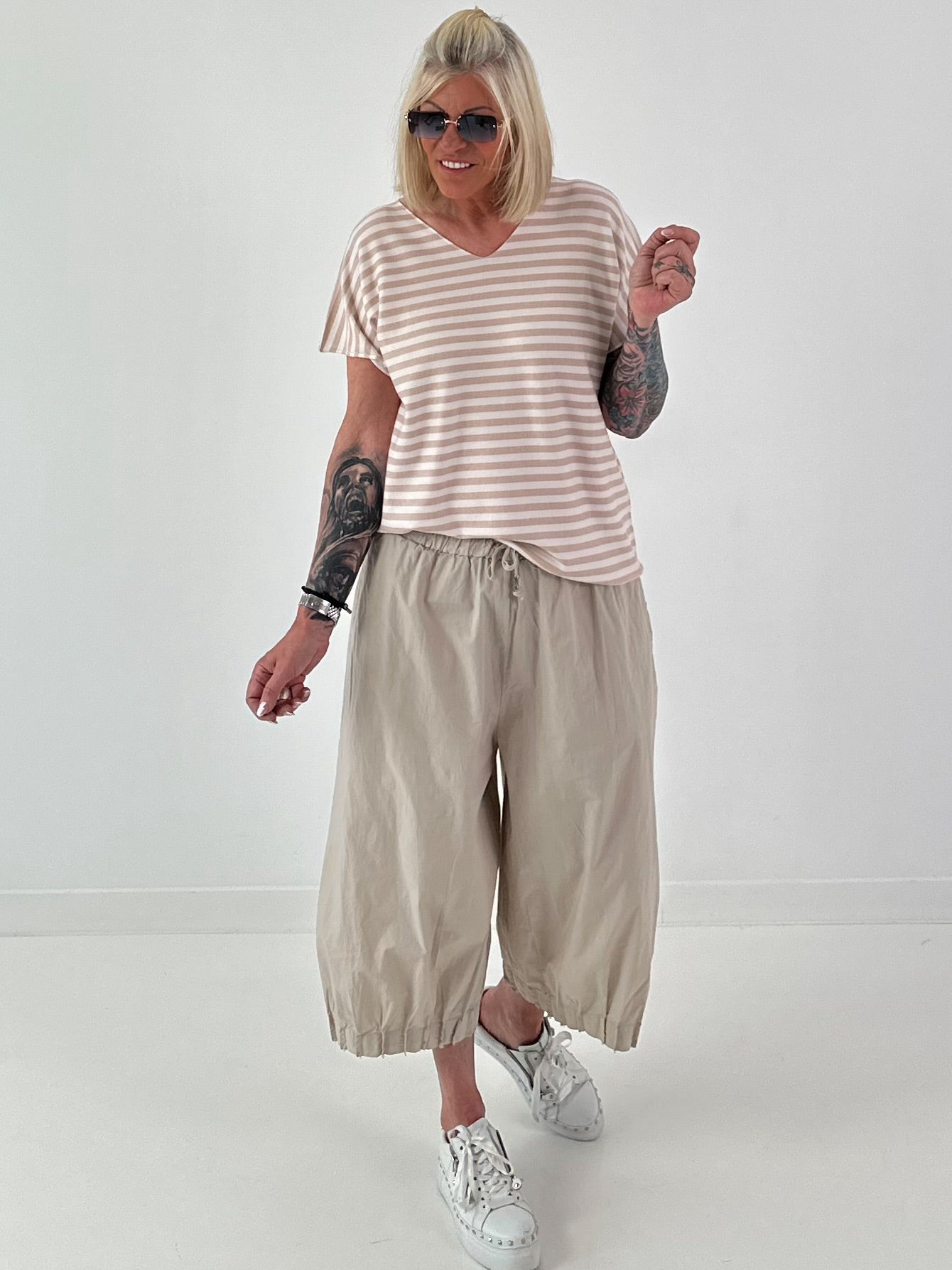 Gestreiftes Feinstrick Shirt - beige-weiss