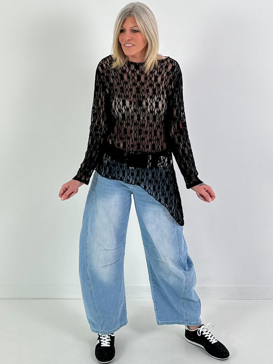 Spitzenshirt mit Muster - schwarz