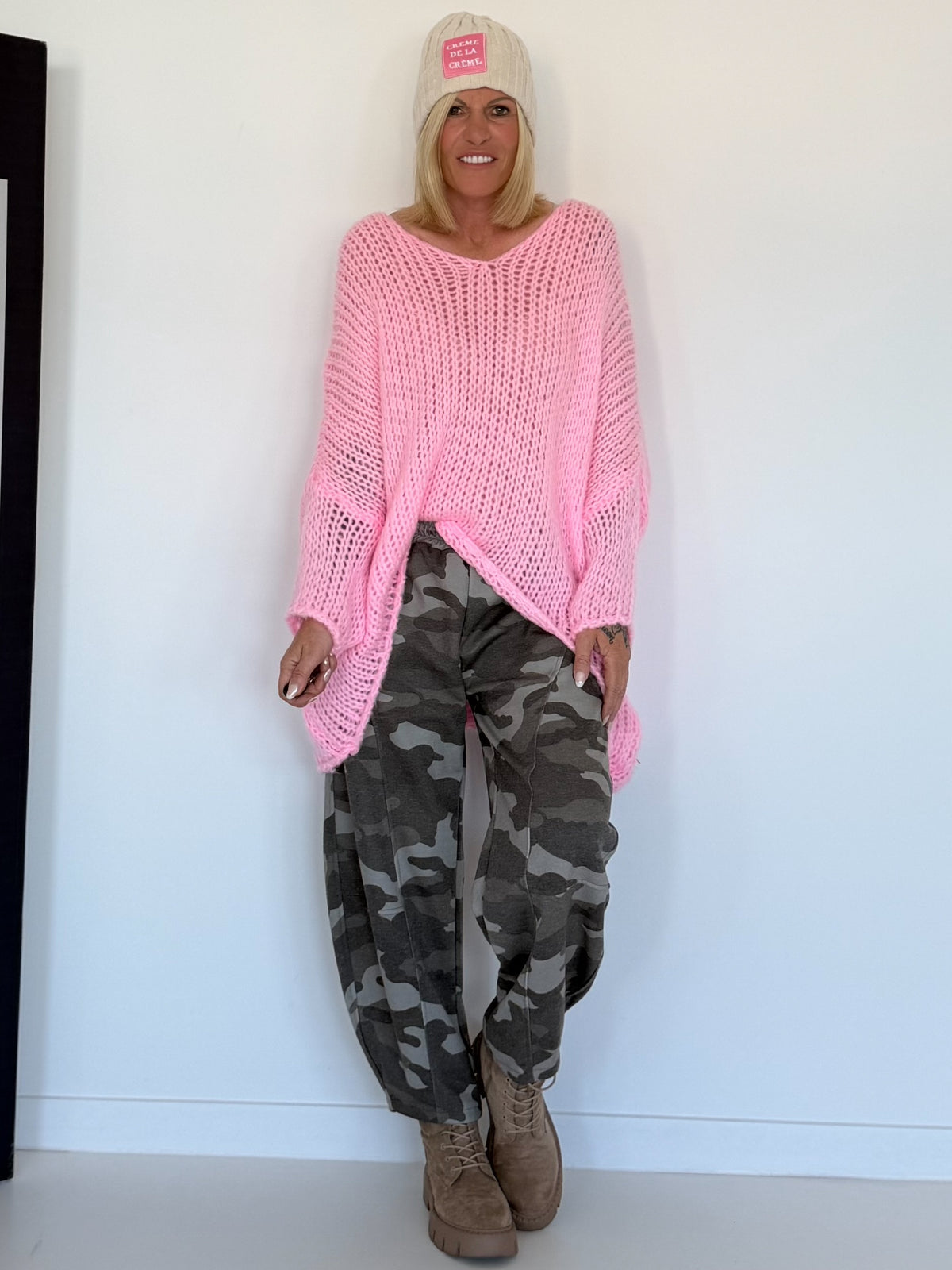 Soft Oversized Chunky Knit Sweater - Pink