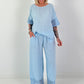 Wide-leg linen trousers - light blue