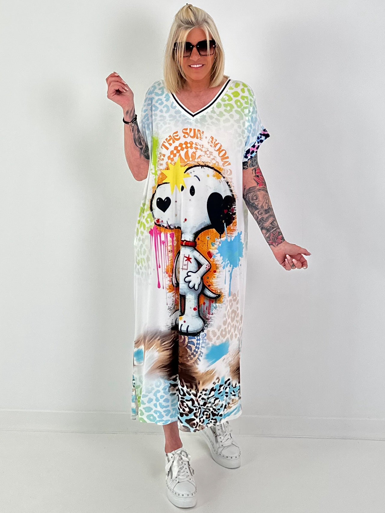 Jurk met printmix - wit-geel-multicolor