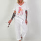 T-shirt with shoe print and glitter details - white-pink