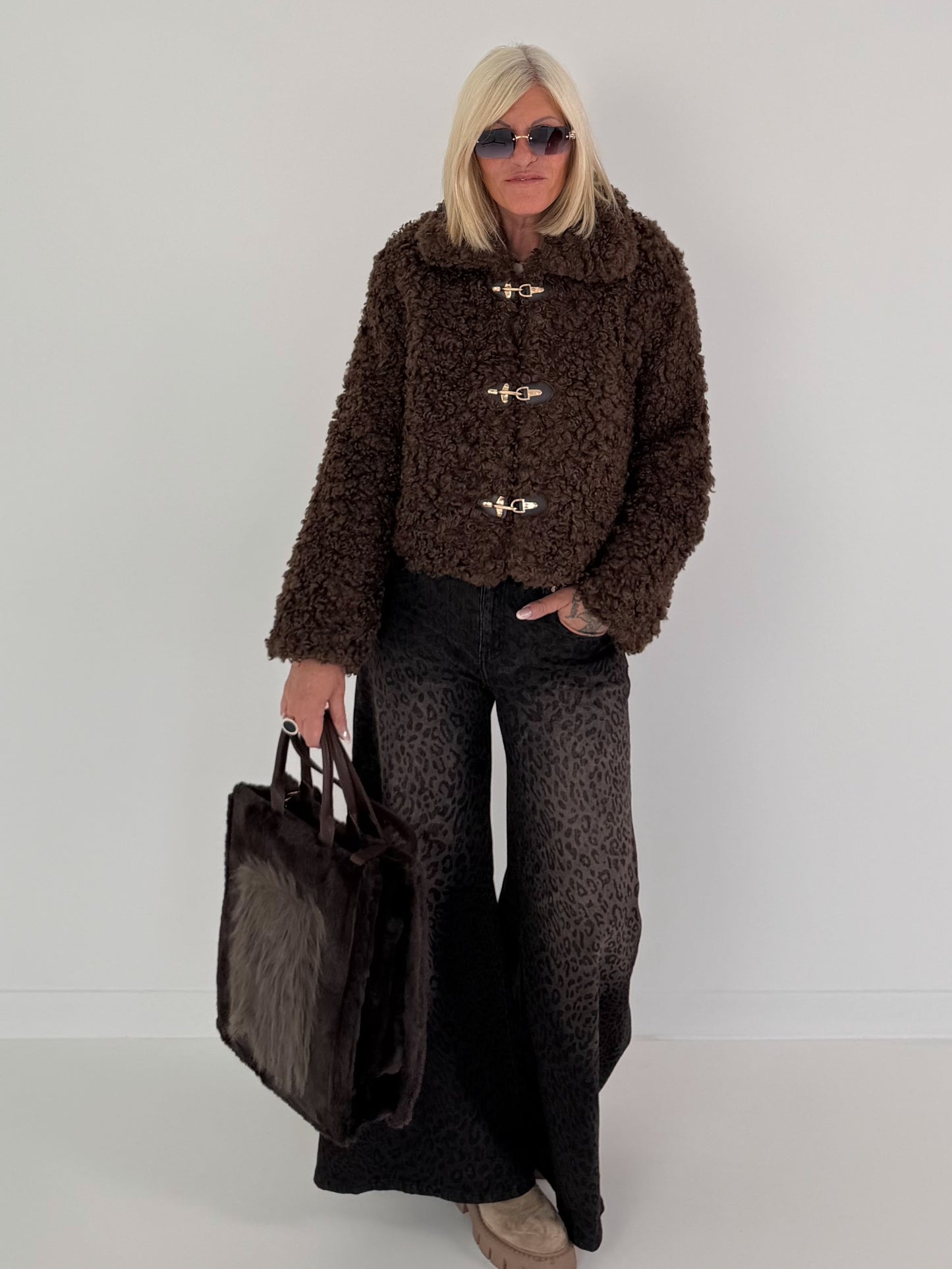 Jacke in kuscheliger Teddy-Curly-Optik - mokka