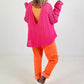 Crochet jumper with back cut-out - neon pink