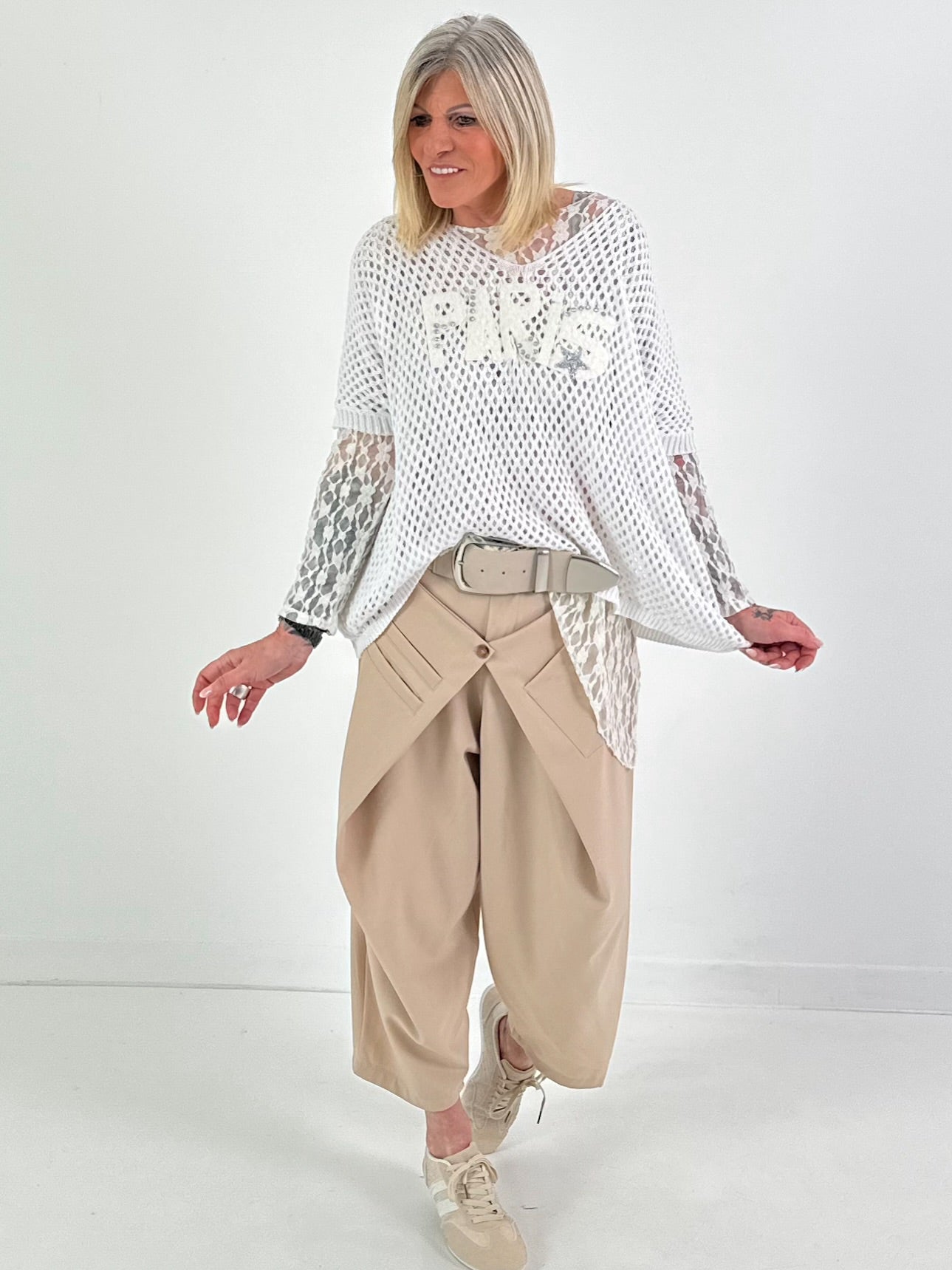 Crochet shirt with print - white