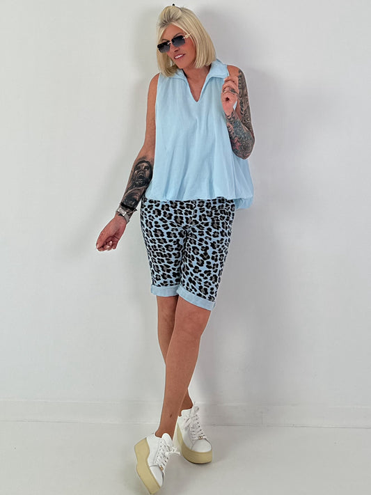 Ballon Blusen Top mit V-Neck - hellblau