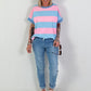 Striped Sweat T-Shirt - light blue-pink