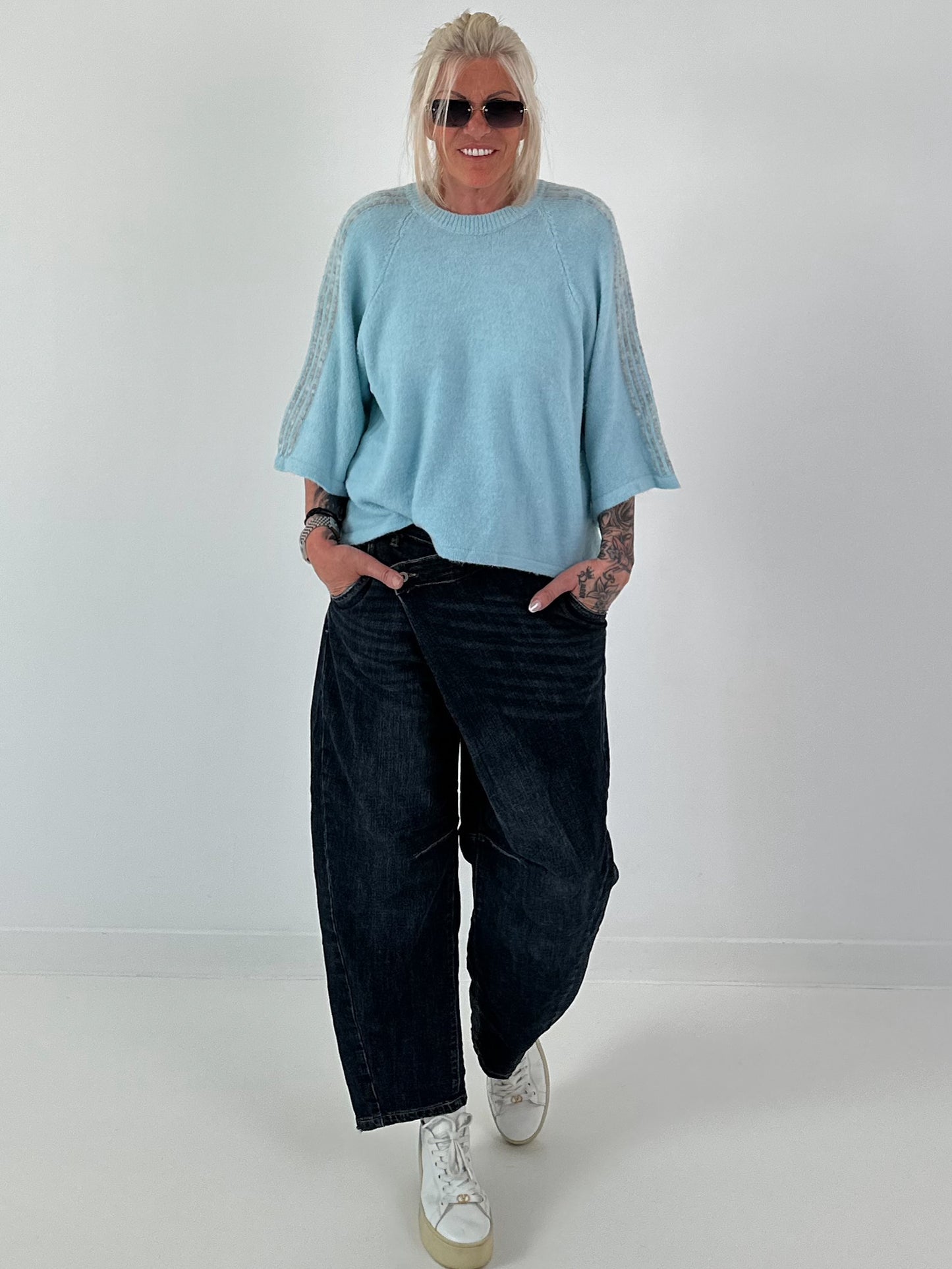 Pullover mit halbem Arm - hellblau