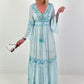 Boho/Ibiza dress with decorative V-neck - light blue