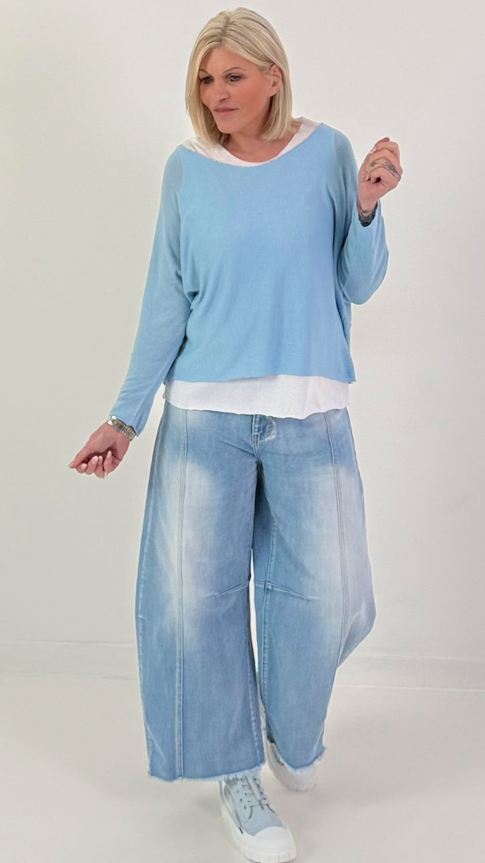 Feinstrick Pulli mit Top - hellblau