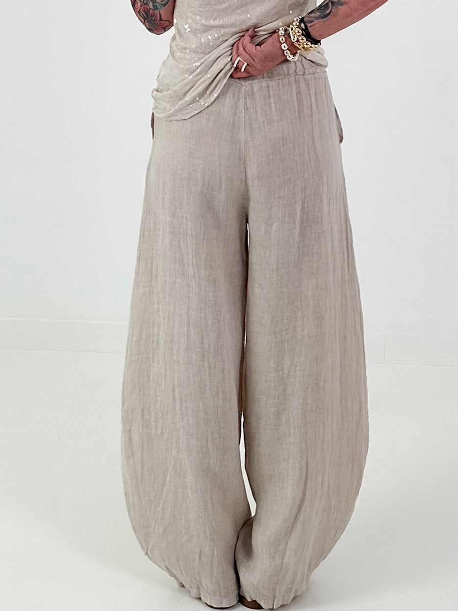 Balloon Linen Trousers - beige