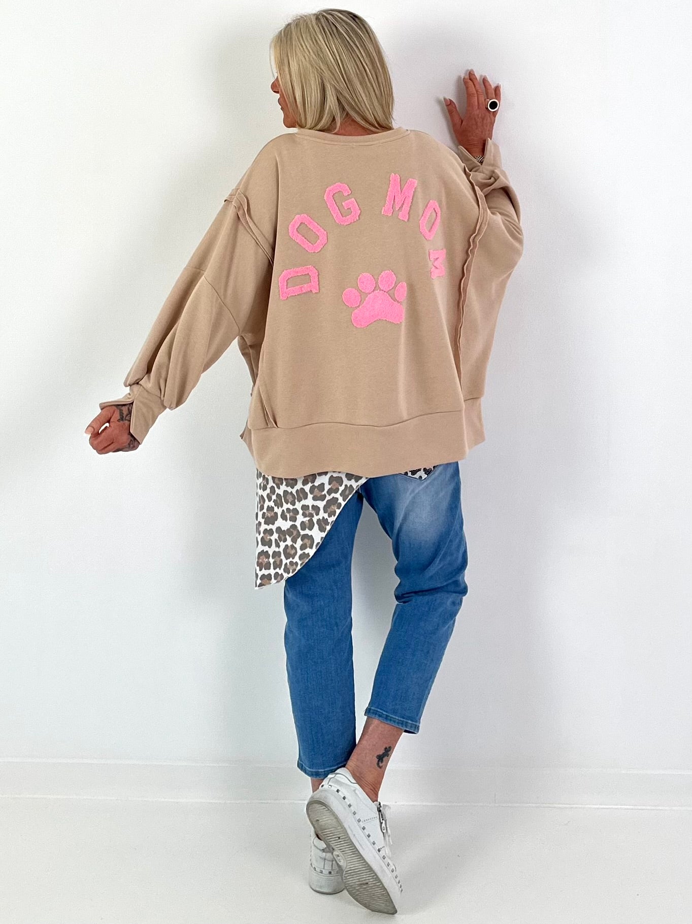 Oversized Sweater Dog Mom - beige
