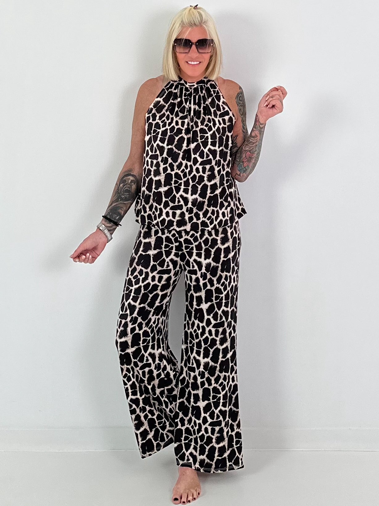 Two-piece set with animal print - brown-beige