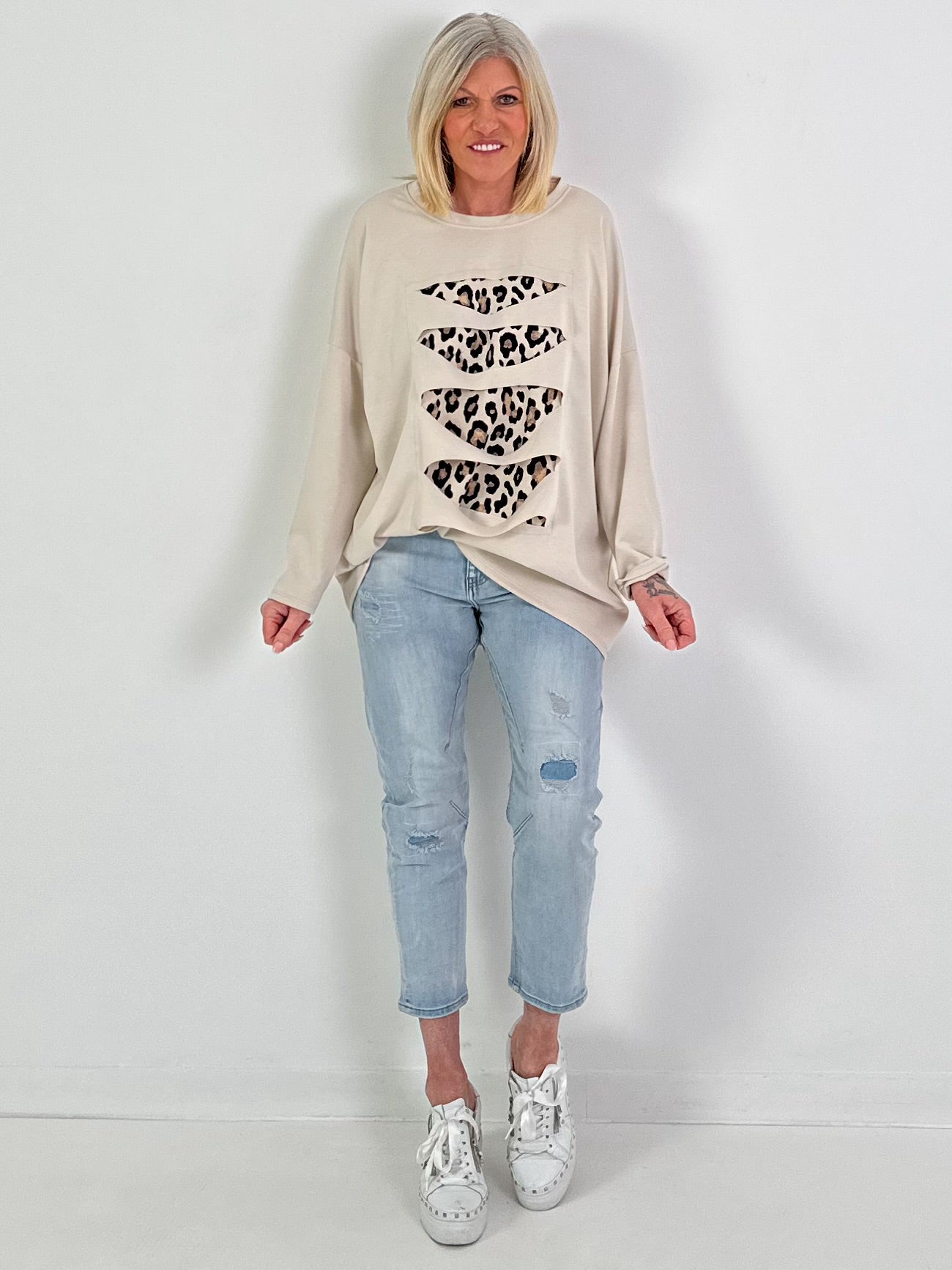 Sweater with cut-outs - beige