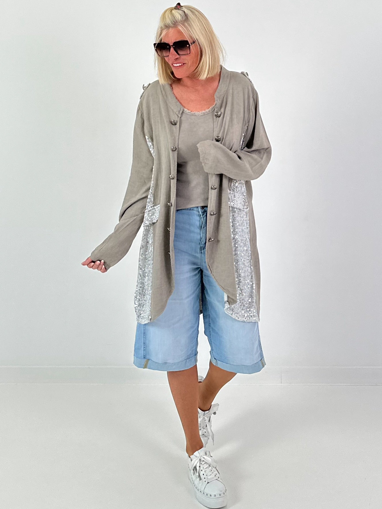 Oversized Leinen-Military Blazer - taupe