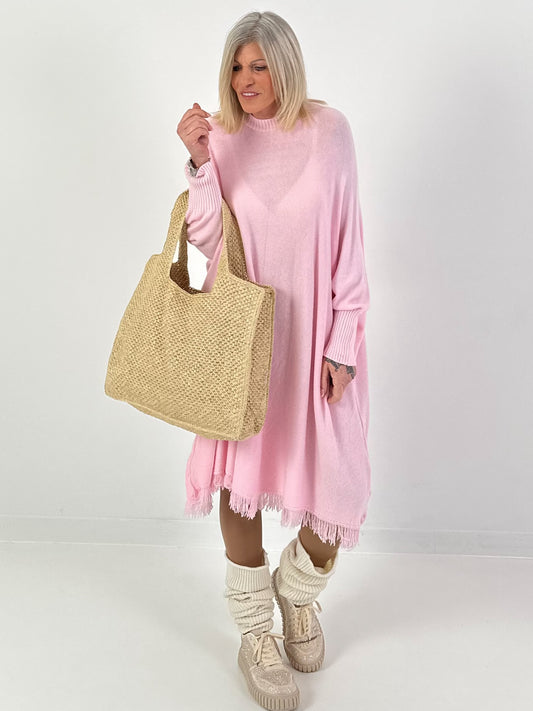 Strickkleid mit Fransen - rosa