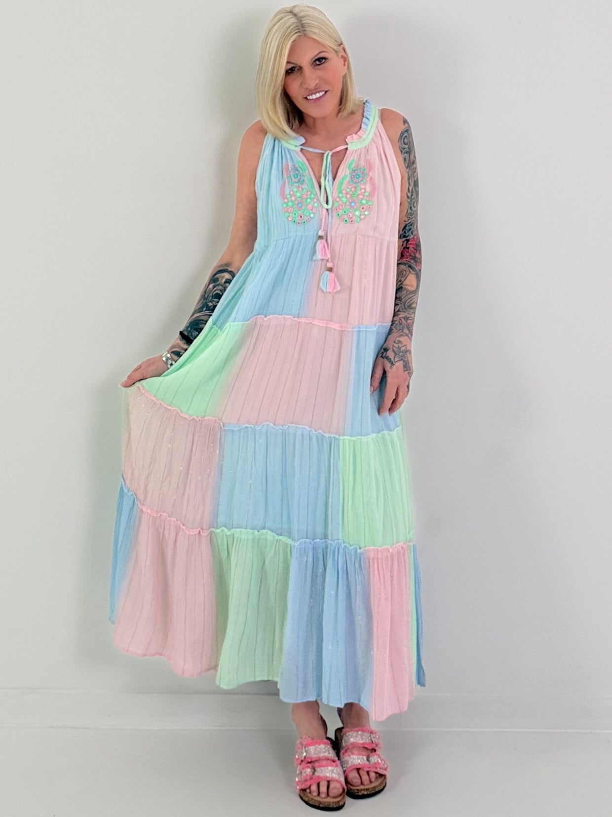 Ibiza Maxikleid - rosa-mint-hellblau