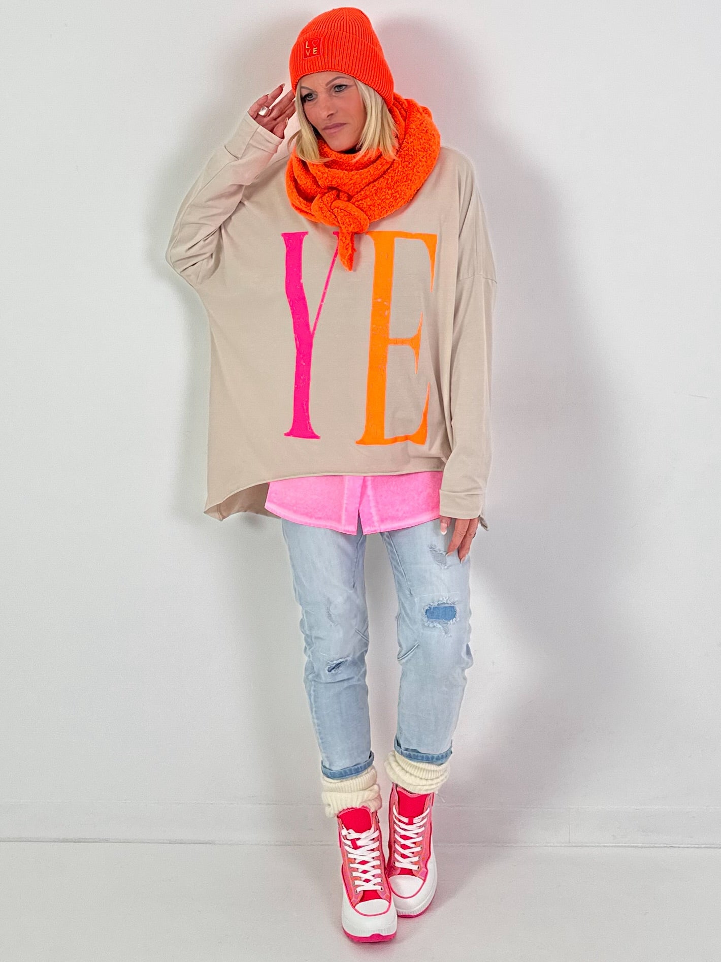 Oversized shirt model “YEAH” - beige