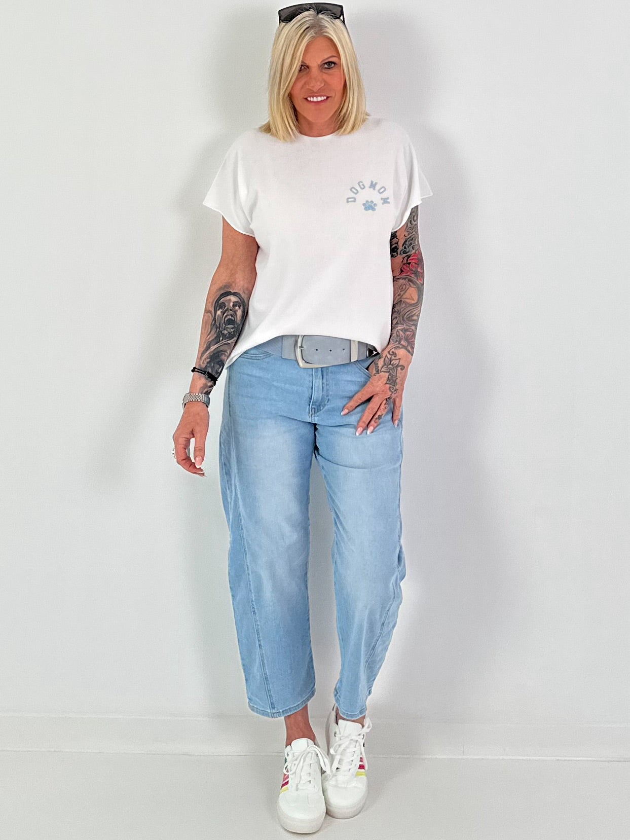 Fine Knit Dog Mom Shirt - white