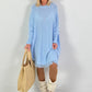 Strickkleid mit Fransen - hellblau