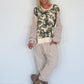 Oversized Sweater mit Strickeinsatz - beige-oliv-mehrfarbig