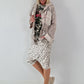 Jeansjacke mit Leo und floralem Netzeinsatz - beige