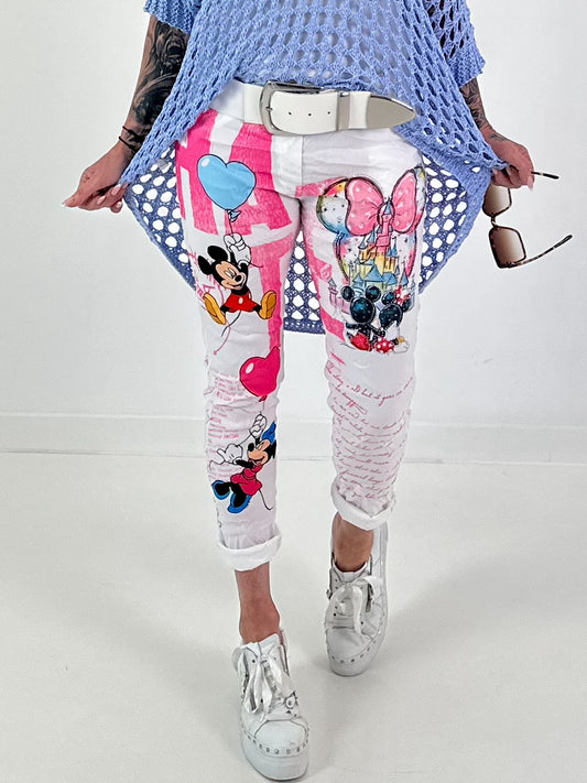 2nd choice trousers with print mix and comic motifs - white-pink-multicoloured