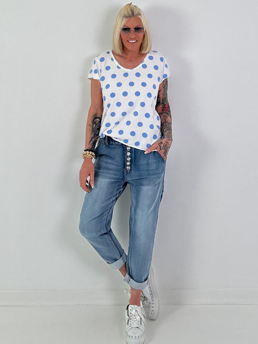Polka dot t-shirt - white-light blue