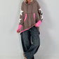 Lässiger Long Hoodie mit Daumenloch und trendigen Sternenelementen - taupe