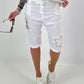 Short baggy shorts with crochet flowers and sequins - white