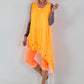 Asymmetrisches Long Top mit Ösen und Jeansdetail - neonorange