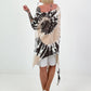 Asymmetrical batik-patterned shirt - white-beige-dark brown