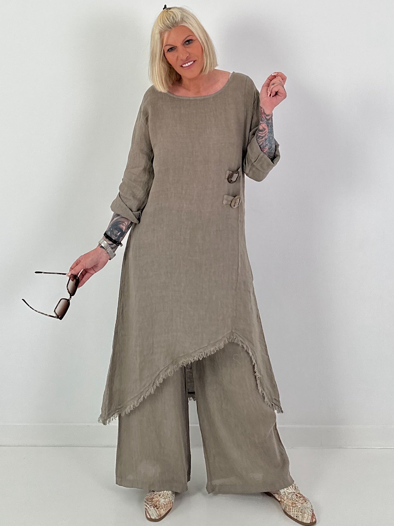 Two-piece linen set - taupe